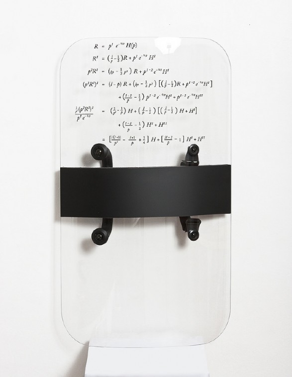 “Riot shield with complex mathematical equation used in financial markets containing derivative investment instruments” by Justin Kemp, 2012