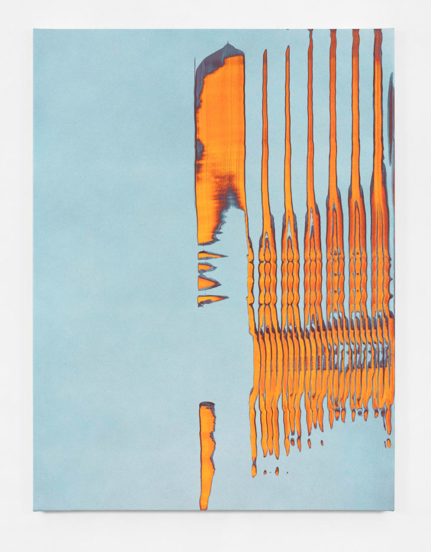 Tauba Auerbach, Grain: Chiral Fret Sublimation, 2017, acrylic on canvas / wooden stretcher, 60 x 45 inches, 152.4 x 114.3 cm, Photo: Steven Probert