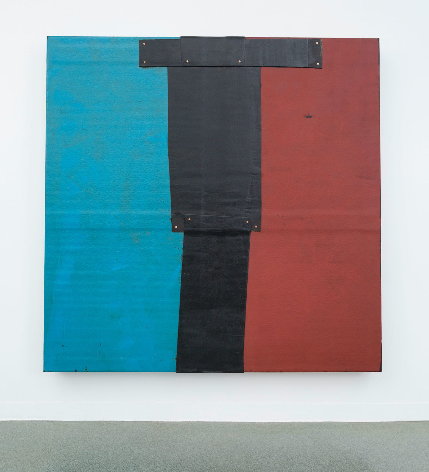 THEASTER GATES
Flag Sketch, 2020
Industrial oil-based enamel, rubber torch down, bitumen, wood, and copper
72 x 72 inches / 182.9 x 182.9 cm (unframed)  
© Theaster Gates. Photo: Jacob Hand. Courtesy Gagosian
